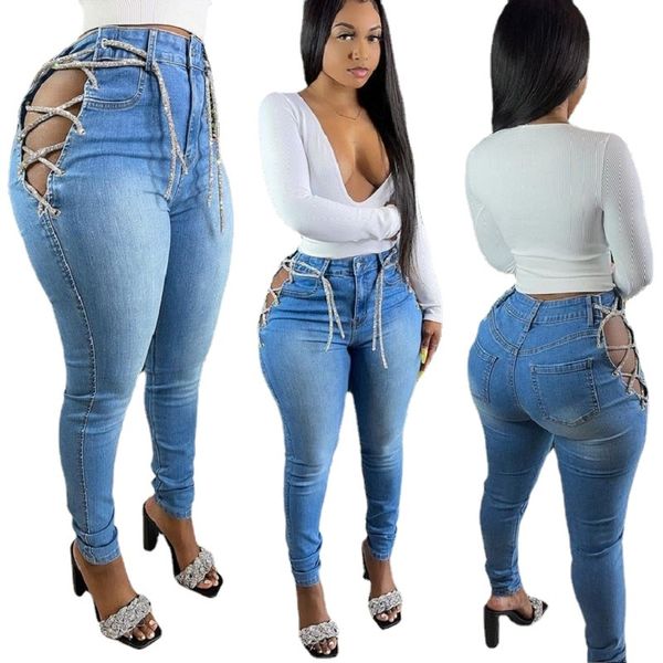 women's jeans women pantalones de mujer femme pants haute wailing side bandage skinny g70r, Blue
women's jeans women pantalones de mujer femme pants haute wailing side bandage skinny g70r, Blue