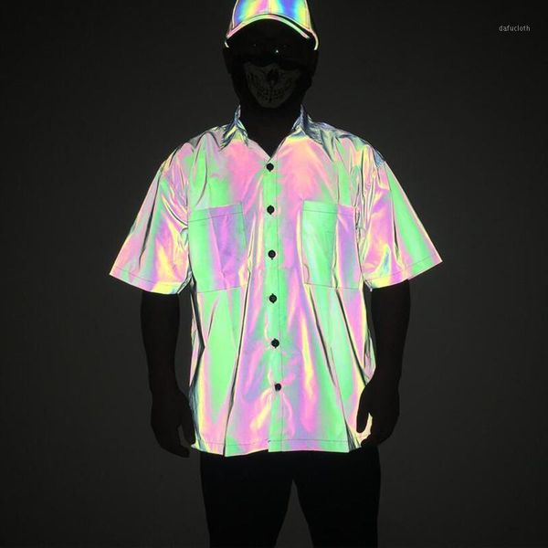 men's casual shirts trendy fashion reflective shirt short sleeve street hip hop punk retro rainbow, White;black
men's casual shirts trendy fashion reflective shirt short sleeve street hip hop punk retro rainbow, White;black