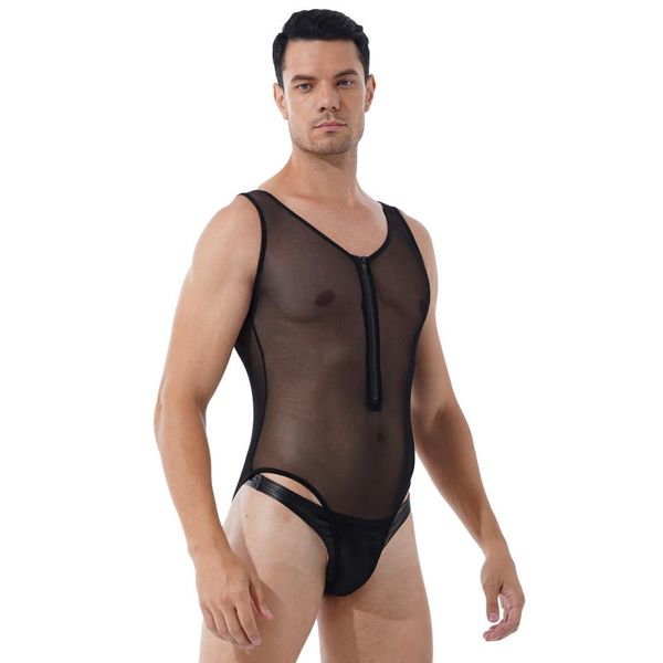 two-piece suits mens lingerie high cut teddy bodysuit front zippered sheer mesh costume deep u-neck sleeveless see through underwear
two-piece suits mens lingerie high cut teddy bodysuit front zippered sheer mesh costume deep u-neck sleeveless see through underwear