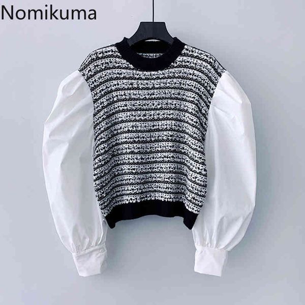 nomikuma autumn fake 2 pieces women knitwear puff long sleeve patchwork o-neck knitted new slim short pullovers 6c473 210427, White;black
nomikuma autumn fake 2 pieces women knitwear puff long sleeve patchwork o-neck knitted new slim short pullovers 6c473 210427, White;black