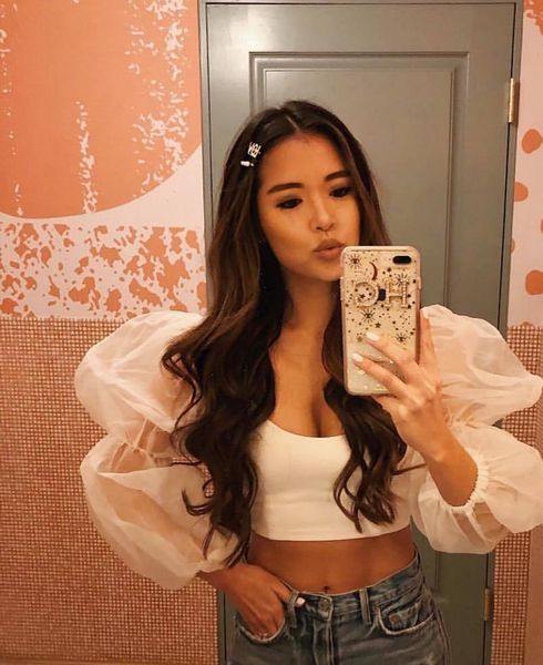 women shirts spring mesh spliced blouses puff sleeve and white black vintage shirt crop top
women shirts spring mesh spliced blouses puff sleeve and white black vintage shirt crop top