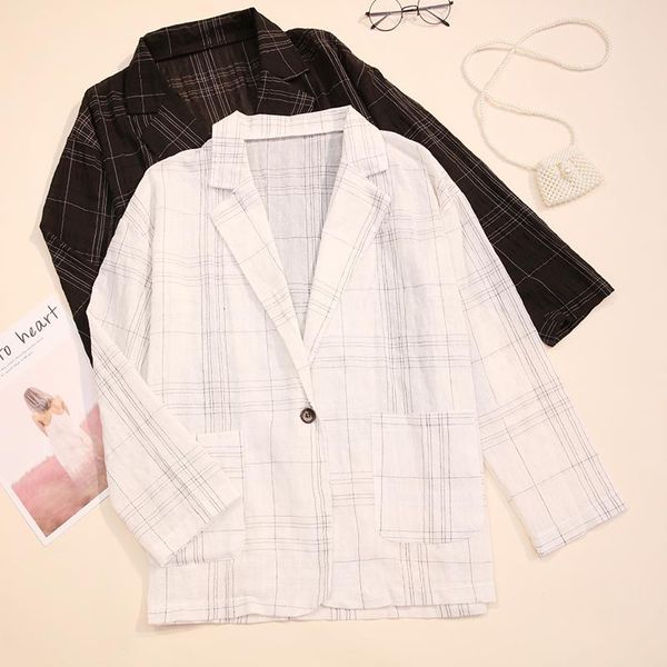 women's suits & blazers women korean loose long sleeve one buckle plaid thin 2021 double pocket lapel suit coat blazer, White;black
women's suits & blazers women korean loose long sleeve one buckle plaid thin 2021 double pocket lapel suit coat blazer, White;black