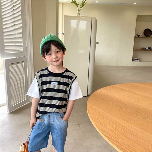 korean style summer boys striped patchwork short sleeve t shirts cotton loose casual 210615, Blue
korean style summer boys striped patchwork short sleeve t shirts cotton loose casual 210615, Blue