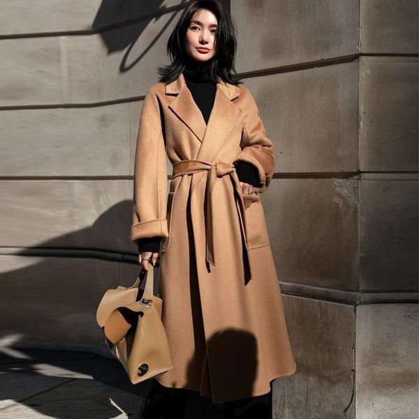 women's wool & blends 100% water ripple double faced cashmere overcoat 2021 mid long high-end slim fitting woolen jacket, Black
women's wool & blends 100% water ripple double faced cashmere overcoat 2021 mid long high-end slim fitting woolen jacket, Black