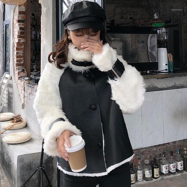 women's fur & faux women 2021 winter loose short jackets female motorcycle patchwork outwear ladies imitation wool warm coats u846, Black
women's fur & faux women 2021 winter loose short jackets female motorcycle patchwork outwear ladies imitation wool warm coats u846, Black