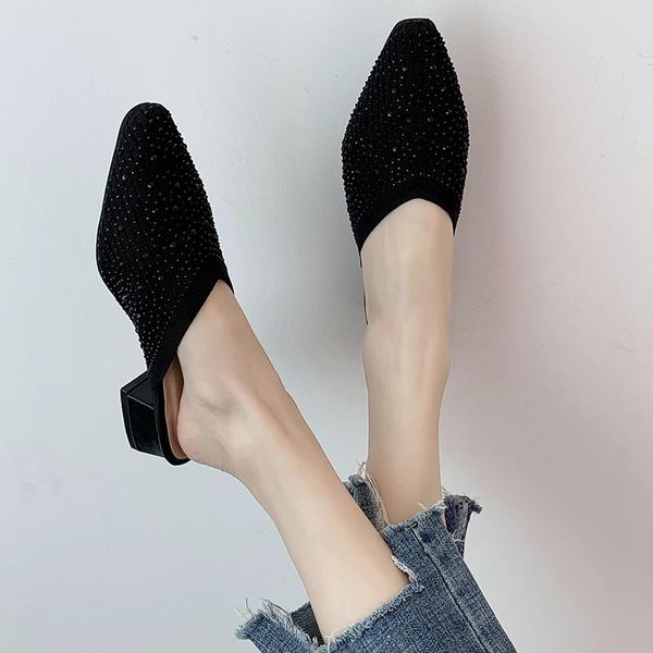 slippers stylish pointed bling knitted breathable soft outdoor with heel classic luxury shoe women designers u24-62, Black 
slippers stylish pointed bling knitted breathable soft outdoor with heel classic luxury shoe women designers u24-62, Black