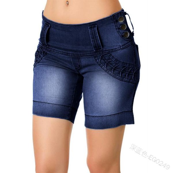 women's jeans wepbel denim pants plus size women buckle stretch shorts summer mid waist short trousers, Blue 
women's jeans wepbel denim pants plus size women buckle stretch shorts summer mid waist short trousers, Blue