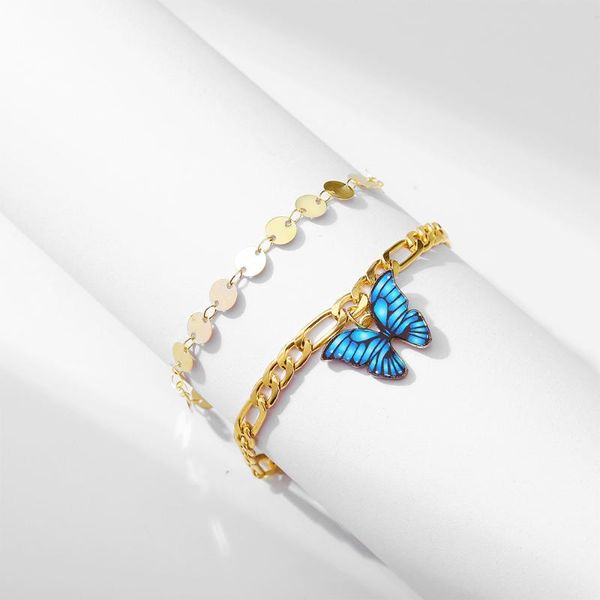 charm bracelets 2pcs/set trendy gold color link chains punk style blue butterfly charming pendant bracelet sets bangle jewelry for women, Golden;silver
charm bracelets 2pcs/set trendy gold color link chains punk style blue butterfly charming pendant bracelet sets bangle jewelry for women, Golden;silver