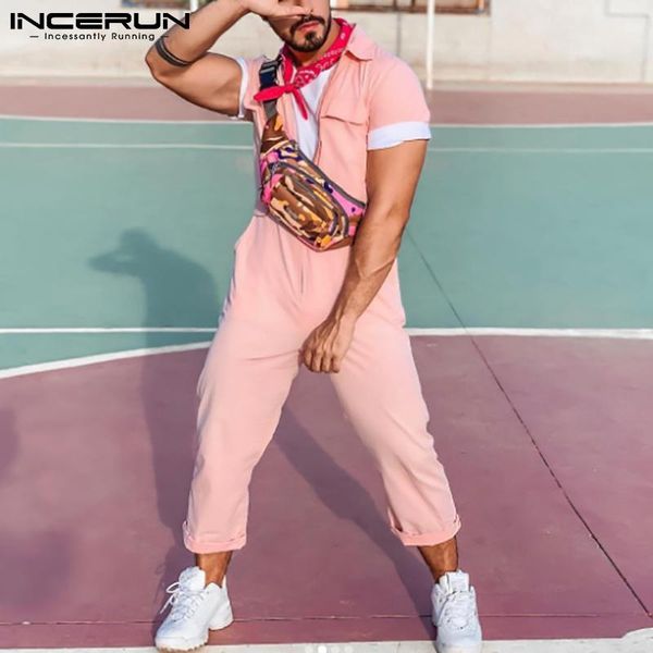 men's pants incerun fashion men jumpsuits solid color lapel shortsleeve loose cargo overalls streetwear 2021 zipper rompers s-5xl, Black
men's pants incerun fashion men jumpsuits solid color lapel shortsleeve loose cargo overalls streetwear 2021 zipper rompers s-5xl, Black