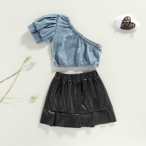 clothing sets girls solid color clothes set short sleeve off-shoulder cropped + skirt with ruffles, White
clothing sets girls solid color clothes set short sleeve off-shoulder cropped + skirt with ruffles, White
