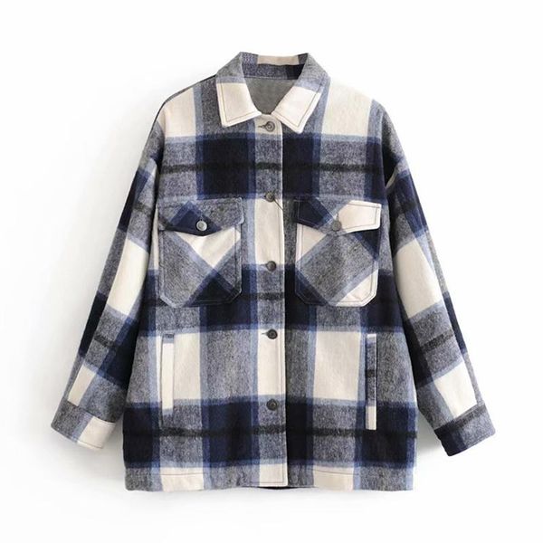 women wool blend plaid jacket with pockets oversized lapel collar long sleeve jackets spring autumn loose overshirt women's, Black;brown
women wool blend plaid jacket with pockets oversized lapel collar long sleeve jackets spring autumn loose overshirt women's, Black;brown