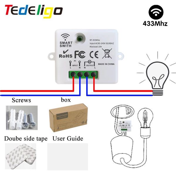 smart home control tedeligo mini 433mhz light switch wireless remote ac 110v 220v 10a relay module work with wall panel celling lamp
smart home control tedeligo mini 433mhz light switch wireless remote ac 110v 220v 10a relay module work with wall panel celling lamp
