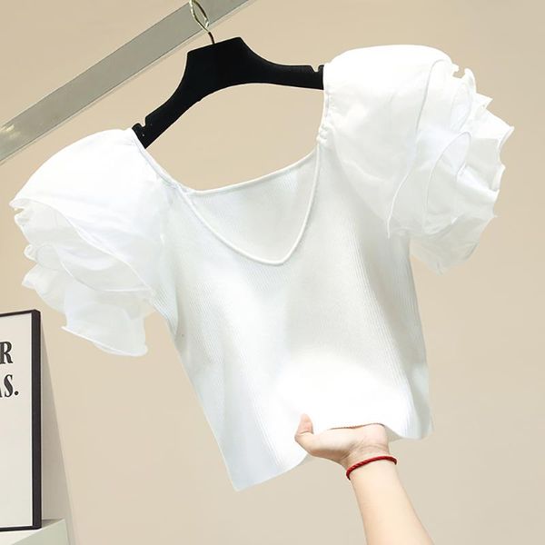 women's t-shirt fashion petal sleeve short cotton t shirt woman straight v-neck thin white black summer clothes for women
women's t-shirt fashion petal sleeve short cotton t shirt woman straight v-neck thin white black summer clothes for women