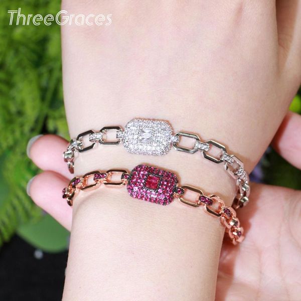 link, chain threegraces trendy rose gold color chunky link bracelet bangle for ladies red cz crystal fashion punk party jewelry br162, Black
link, chain threegraces trendy rose gold color chunky link bracelet bangle for ladies red cz crystal fashion punk party jewelry br162, Black