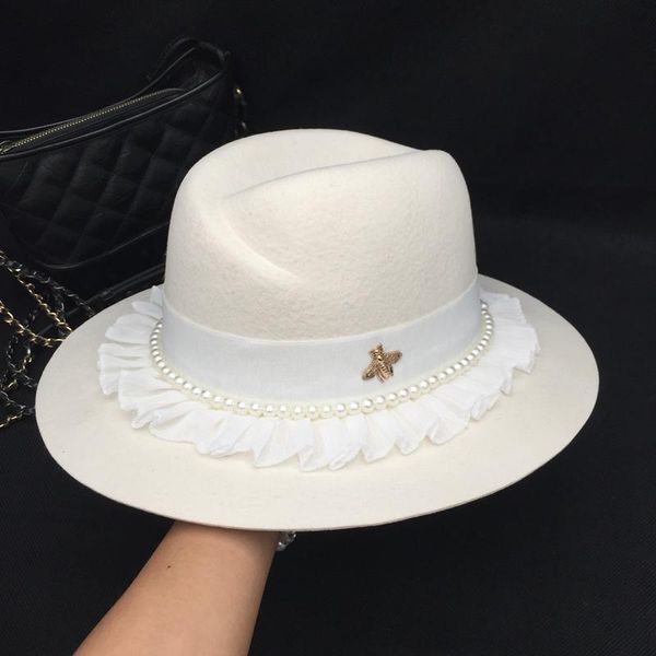 stingy brim hats the spring and autumn period pearl women's white wool hat socialite ins windy eaves fedora, Blue;gray
stingy brim hats the spring and autumn period pearl women's white wool hat socialite ins windy eaves fedora, Blue;gray