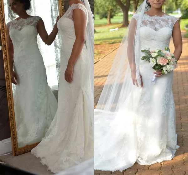 full lace mermaid wedding dresses bridal gown sweep train scalloped neck sleeveless applique custom made plus size tulle vestidos de novia, White
full lace mermaid wedding dresses bridal gown sweep train scalloped neck sleeveless applique custom made plus size tulle vestidos de novia, White