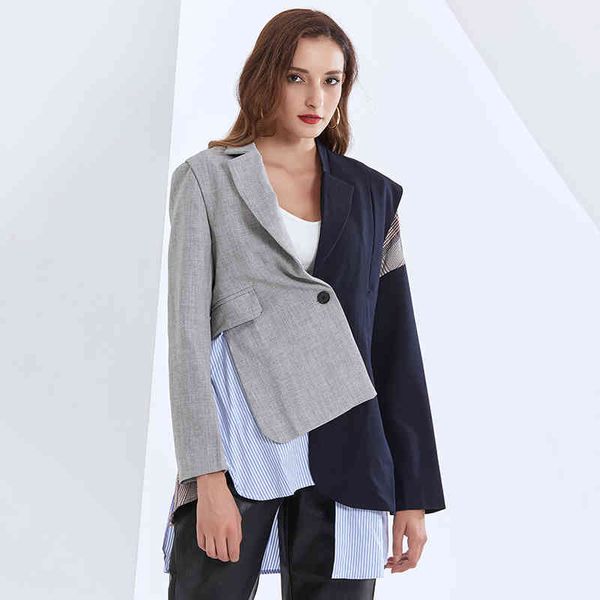 women's suits & blazers twotwinstyle asymmetric blazer for women notched collar long sleeve patchwork hit color casual coats female aut, White;black
women's suits & blazers twotwinstyle asymmetric blazer for women notched collar long sleeve patchwork hit color casual coats female aut, White;black