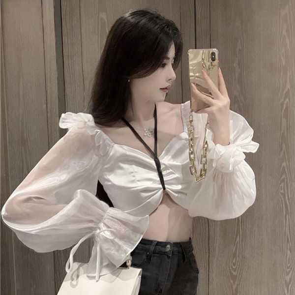 summer 2021 korean version hang neck careful machine net red short slim long sleeve temperament girl women's polos, White
summer 2021 korean version hang neck careful machine net red short slim long sleeve temperament girl women's polos, White