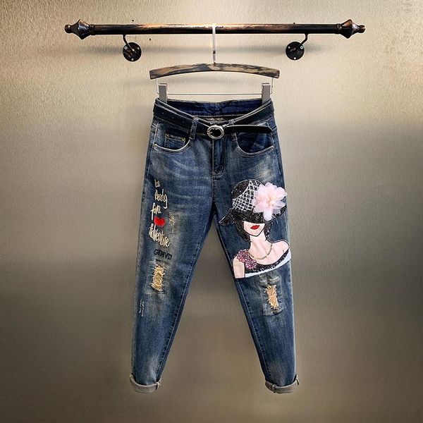 women's jeans 2021 spring summer for women embroidery ripped beauty drilling jean female ankle-length denim pants streetwear, Blue
women's jeans 2021 spring summer for women embroidery ripped beauty drilling jean female ankle-length denim pants streetwear, Blue