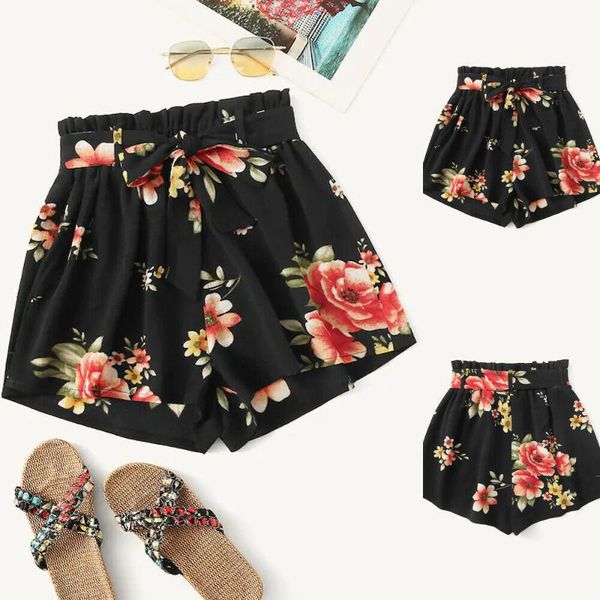 women's shorts womens ladies high waist summer casual floral sashe beach sport loose, White;black
women's shorts womens ladies high waist summer casual floral sashe beach sport loose, White;black