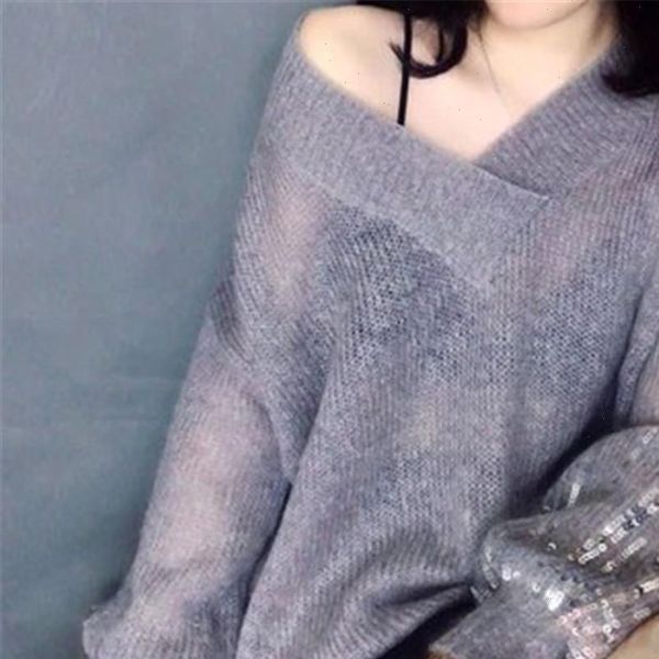 mohair thin knitwear v neck women sweaters long sleeve sequins knitted pullover transparent jumpers pz2592, White;black
mohair thin knitwear v neck women sweaters long sleeve sequins knitted pullover transparent jumpers pz2592, White;black