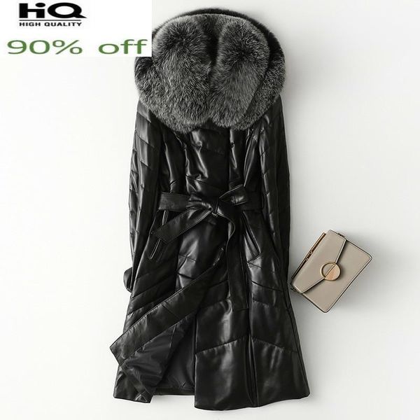 women's leather & faux real down jacket women sheepskin coat hooded fur collar coats long korean style clothes 2022 70, Black
women's leather & faux real down jacket women sheepskin coat hooded fur collar coats long korean style clothes 2022 70, Black