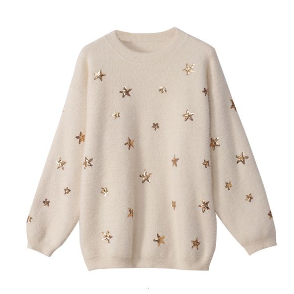 women's sweaters fake mink embroidered sequined star pullover black white 2021 women korean loose casual knit sweater clothes qglo, White;black
women's sweaters fake mink embroidered sequined star pullover black white 2021 women korean loose casual knit sweater clothes qglo, White;black