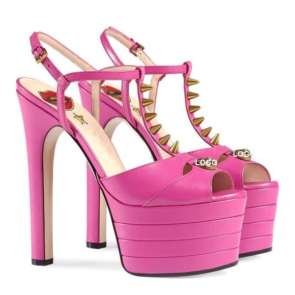 sandals 2021 european and american fashion show round head high heels rivet color matching hollow large fish mouth women, Black 
sandals 2021 european and american fashion show round head high heels rivet color matching hollow large fish mouth women, Black