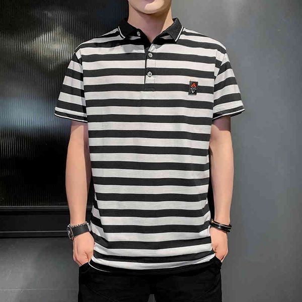 men's polos 2021 summer male polo casual superior striped sleeve short t-shirt trend, White;black
men's polos 2021 summer male polo casual superior striped sleeve short t-shirt trend, White;black