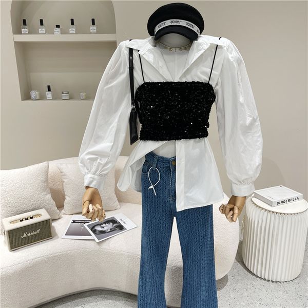 blouses two-piece spring summer niche design of fashionable women out short sequins bubble vest, White
blouses two-piece spring summer niche design of fashionable women out short sequins bubble vest, White