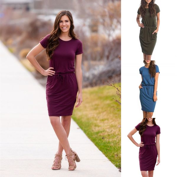 elastic waist casual t shirt short sleeve elegant women summer pencil dresses office lady solid slim vestidos streetwear clothes 210507, Black;gray
elastic waist casual t shirt short sleeve elegant women summer pencil dresses office lady solid slim vestidos streetwear clothes 210507, Black;gray
