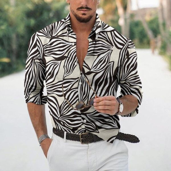 bamboo leaf comfortable men's long sleeve shirt comfortable fit fashion retro style travel office entertainment, White;black
bamboo leaf comfortable men's long sleeve shirt comfortable fit fashion retro style travel office entertainment, White;black