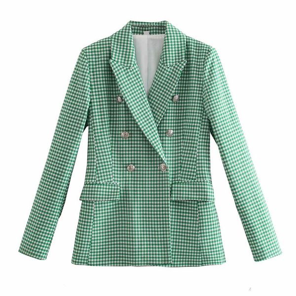 women's suits & blazers puwd vintage women green long sleeve plaid 2021 summer fashion ladies chic double breasted outwear girls casual, White;black
women's suits & blazers puwd vintage women green long sleeve plaid 2021 summer fashion ladies chic double breasted outwear girls casual, White;black