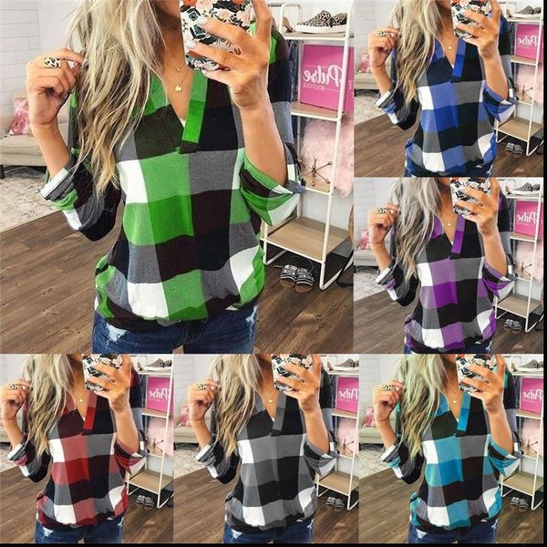 plaid checked tee t shirt women tracksuits casual shirts blouse v neck check, Gray
plaid checked tee t shirt women tracksuits casual shirts blouse v neck check, Gray