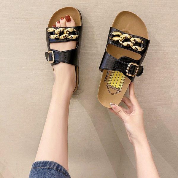 slippers women sandals metal chain summer fashion design rubber sole slides casual shoes female leather buckle flat heels sliipers, Black
slippers women sandals metal chain summer fashion design rubber sole slides casual shoes female leather buckle flat heels sliipers, Black