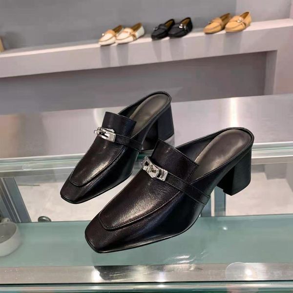 slippers sandals h family classic metal kelly button muller shoes flat square horseshoe heel high baotou half slippers women's lazyzly, Black
slippers sandals h family classic metal kelly button muller shoes flat square horseshoe heel high baotou half slippers women's lazyzly, Black