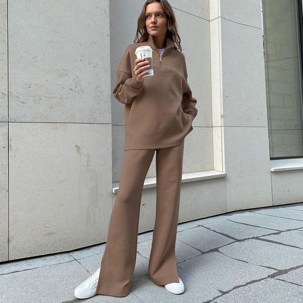women's two piece pants autumn women fashion sweatshirt sets pullover stand collar zipper knitted suit casual split high waist straight, White
women's two piece pants autumn women fashion sweatshirt sets pullover stand collar zipper knitted suit casual split high waist straight, White