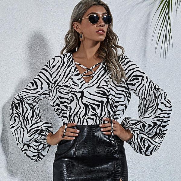 women v-neck blouse shirts winter spring casual lantern long sleeve lace up zebra pattern work blusas mujer women's blouses &, White
women v-neck blouse shirts winter spring casual lantern long sleeve lace up zebra pattern work blusas mujer women's blouses &, White