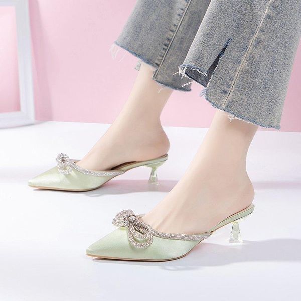mules shoes transparent heel slippers women crystal bow summer sweet outdoor pointed slides mujer, Black
mules shoes transparent heel slippers women crystal bow summer sweet outdoor pointed slides mujer, Black
