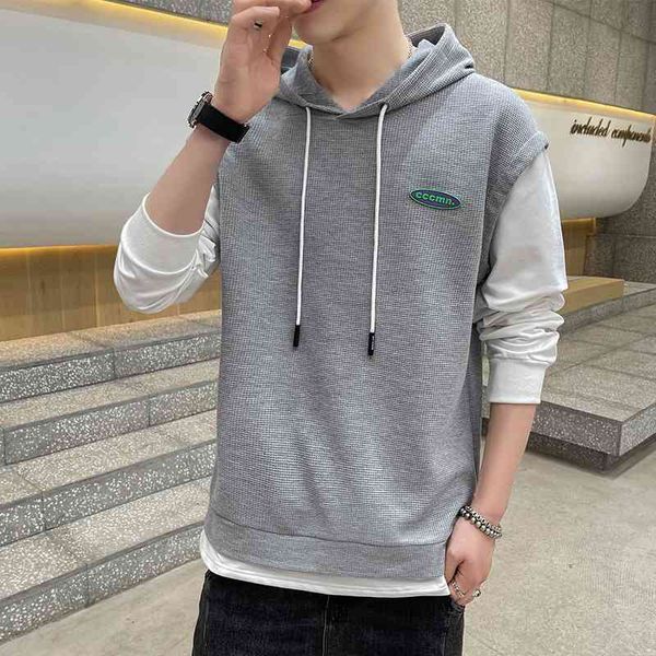 waffle sweater solid color men's autumn and winter new fashion brand hoodie fake two-piece splicing long sleeved clothes, Black
waffle sweater solid color men's autumn and winter new fashion brand hoodie fake two-piece splicing long sleeved clothes, Black