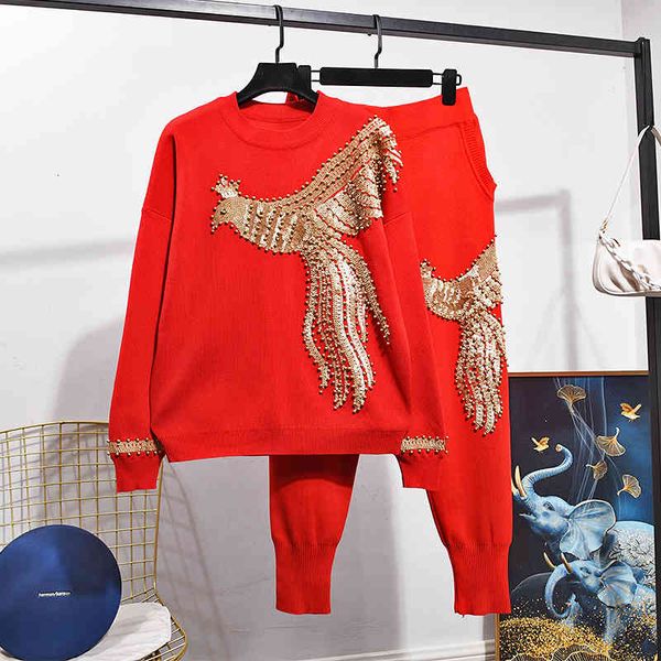 women's two piece pants red black gray white knitted set women manual sequins phoenix sweater harem outfits female tracksuit knit
women's two piece pants red black gray white knitted set women manual sequins phoenix sweater harem outfits female tracksuit knit