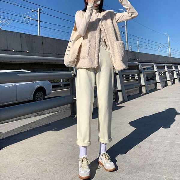 loose plush pants high waist autumn and winter tube fashion loose radish, Blue