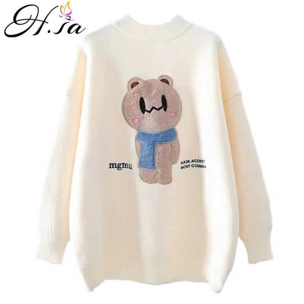 h.sa women oversized cute sweater and pullovers cartoon bear sweaters casual pull jumpers white sweater sueter mujer 210716, White;black
h.sa women oversized cute sweater and pullovers cartoon bear sweaters casual pull jumpers white sweater sueter mujer 210716, White;black