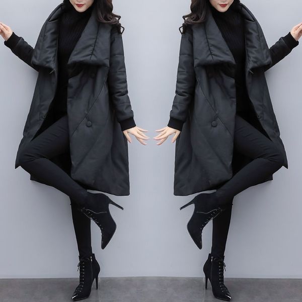 winter new women's loose size medium length down cotton jacket black thin cape coat thickened
winter new women's loose size medium length down cotton jacket black thin cape coat thickened