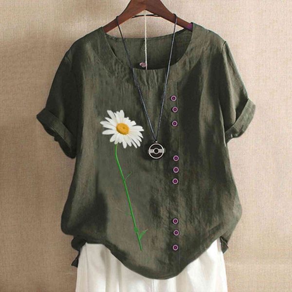40 print casual women shirts short sleeve o neck green button loose foral printing leisure top, White
40 print casual women shirts short sleeve o neck green button loose foral printing leisure top, White