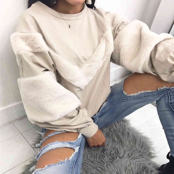 new warm women plush sweatshirt stitching long sleeve patchwork pullover sweatshirt jumper 210419, Black
new warm women plush sweatshirt stitching long sleeve patchwork pullover sweatshirt jumper 210419, Black
