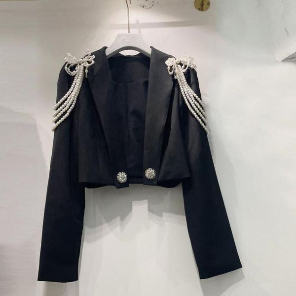 women's jackets french style fashion pearl beaded black jacket women autumn long sleeve short design temperment outwear s1500, Black;brown
women's jackets french style fashion pearl beaded black jacket women autumn long sleeve short design temperment outwear s1500, Black;brown