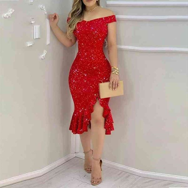 spring and summer glitter or women dress solid color off shoulder short sleeve ruffles slit party slash neck, Black;gray
spring and summer glitter or women dress solid color off shoulder short sleeve ruffles slit party slash neck, Black;gray