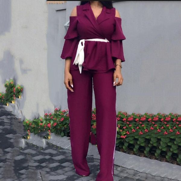 office lady matching pant suit set purple cold shoulder and long wide leg pants two piece outfits work wear casual plus size women's, White
office lady matching pant suit set purple cold shoulder and long wide leg pants two piece outfits work wear casual plus size women's, White