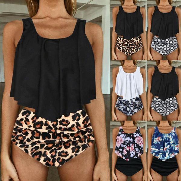 two pieces ruffled tankini women swimsuit bathing high waisted tummy bikini set women's swimwear, White;black
two pieces ruffled tankini women swimsuit bathing high waisted tummy bikini set women's swimwear, White;black
